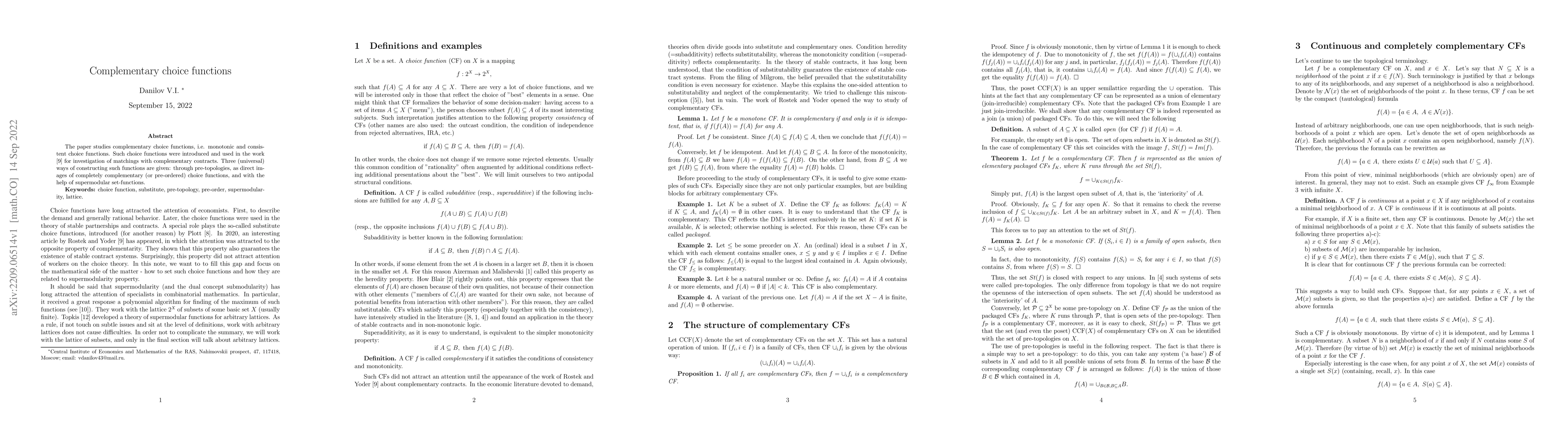 Thumbnail for Complementary choice functions