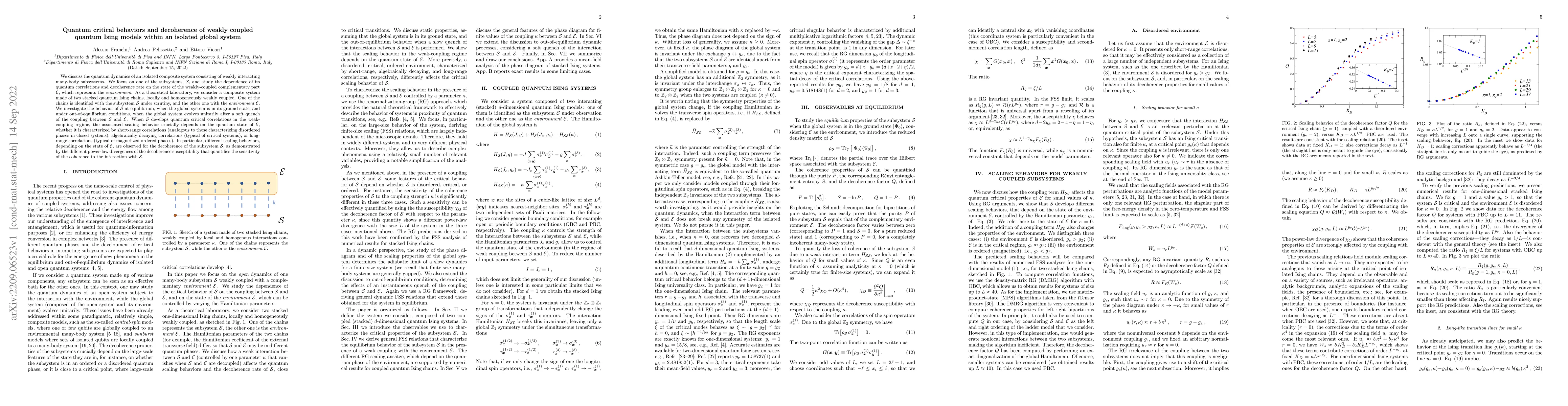 Thumbnail for Quantum critical behaviors and decoherence of weakly coupled quantum
  Ising models within an isolated global system
