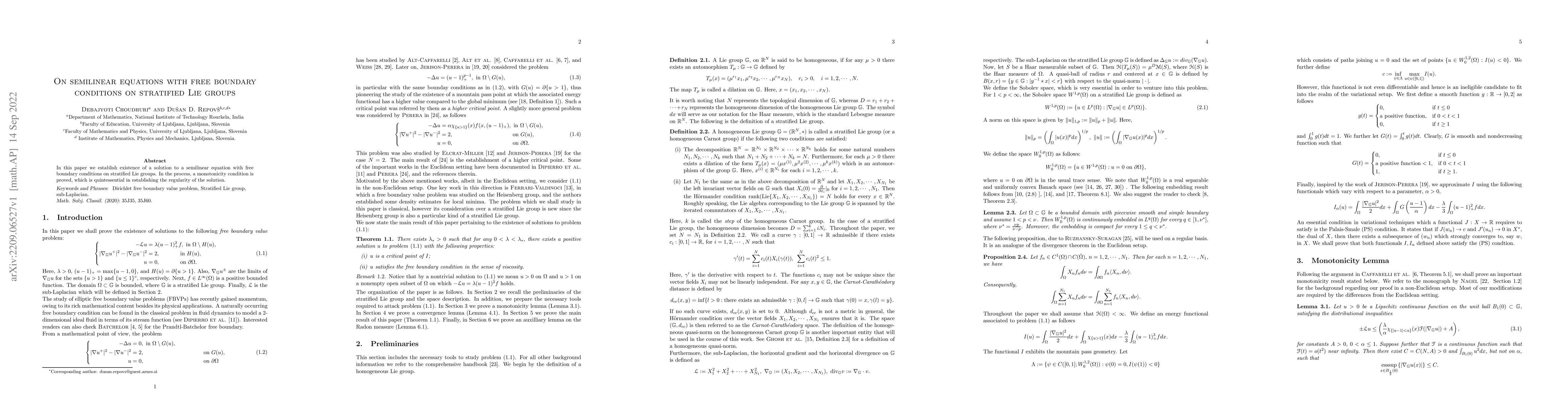 Thumbnail for On semilinear equations with free boundary conditions on stratified Lie
  groups