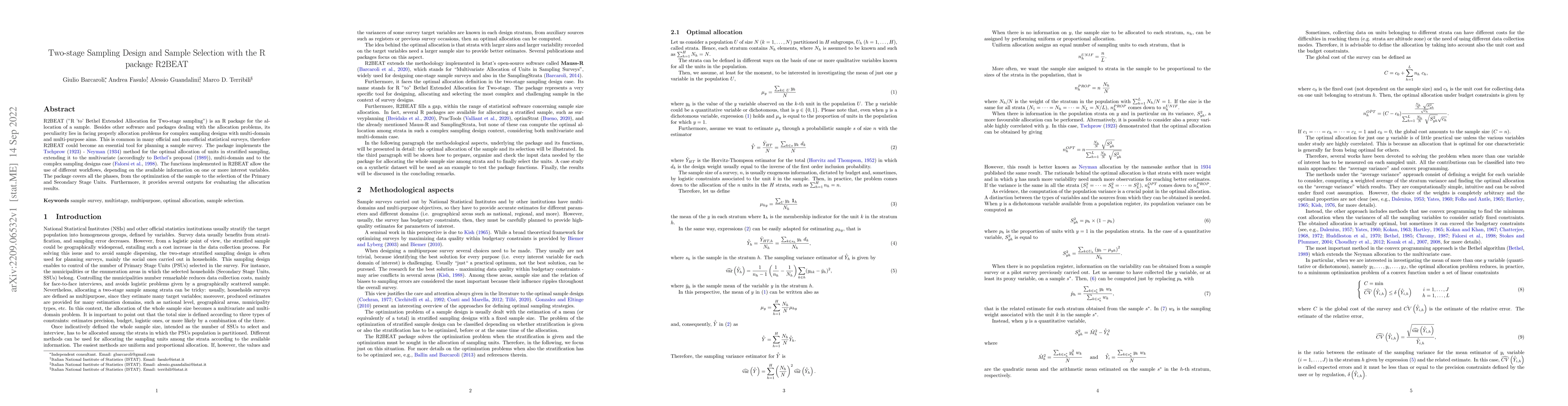 Thumbnail for Two-stage Sampling Design and Sample Selection with the R package R2BEAT