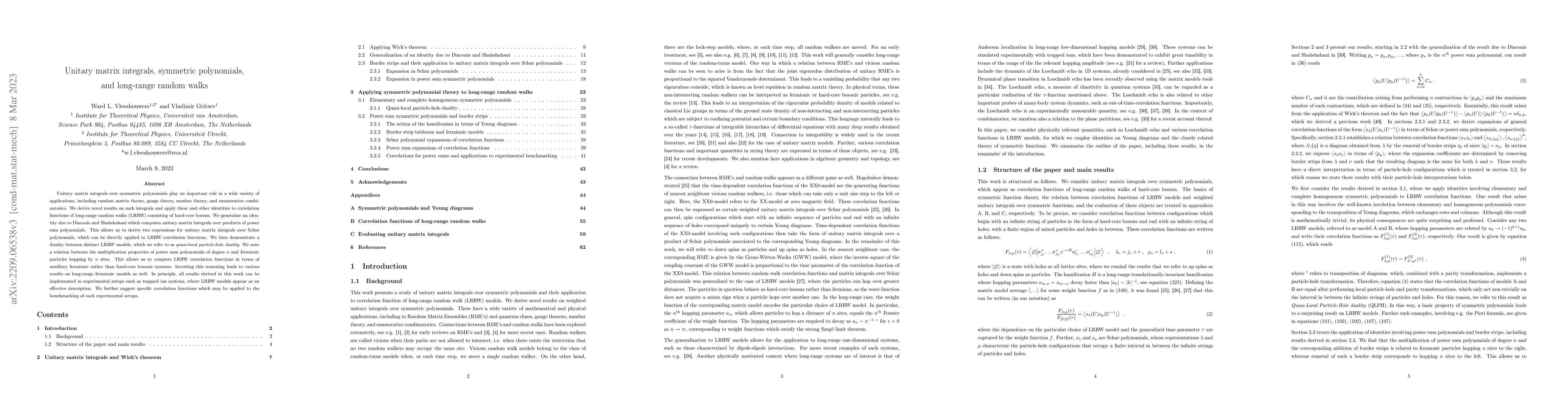 Thumbnail for Unitary matrix integrals, symmetric polynomials, and long-range random
  walks