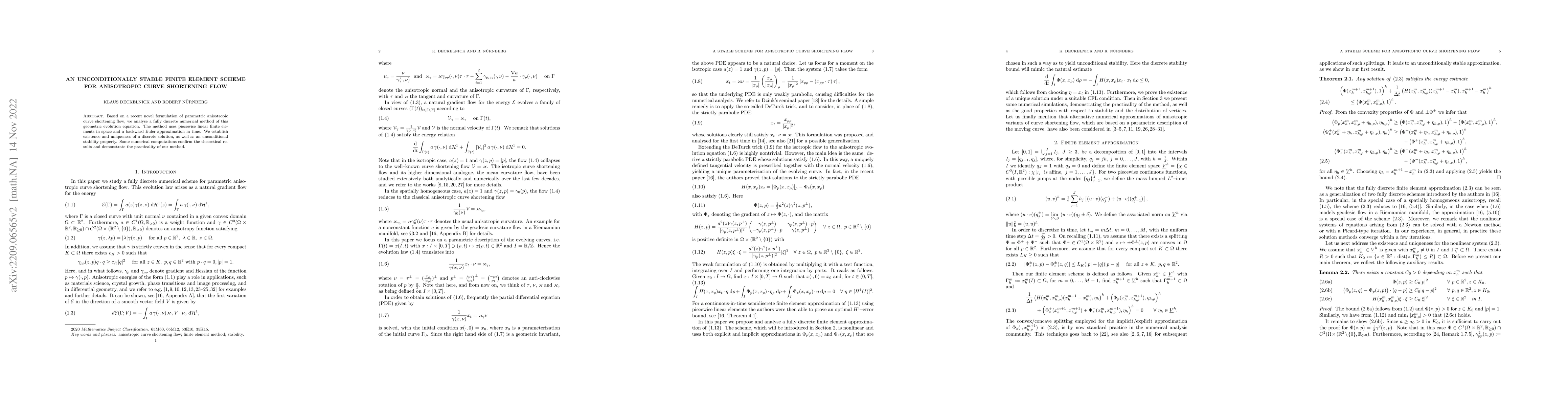 Thumbnail for An unconditionally stable finite element scheme for anisotropic curve
  shortening flow