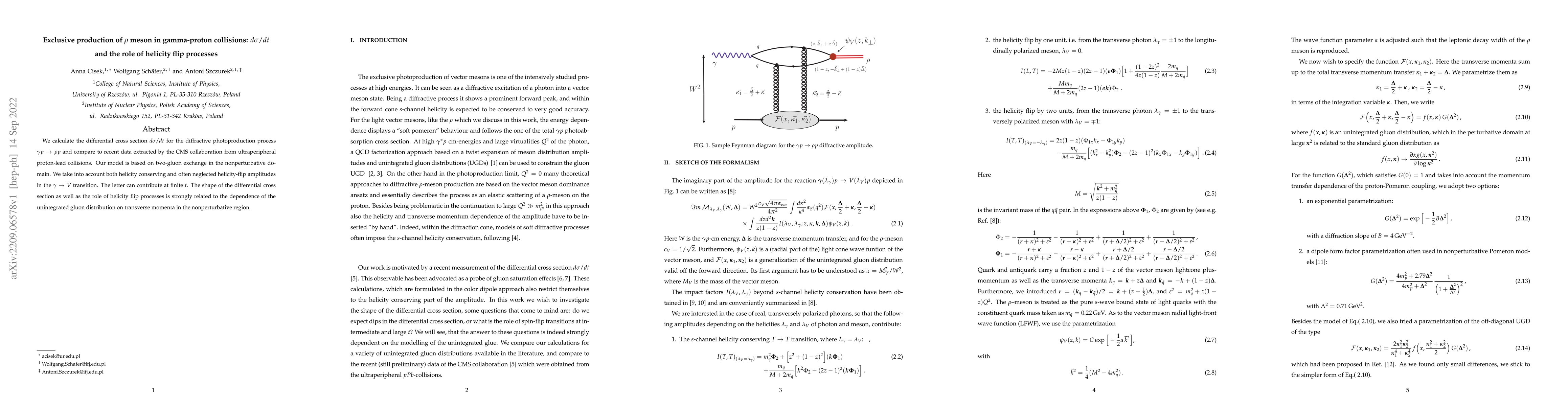 Thumbnail for Exclusive production of $\rho$ meson in gamma-proton collisions: $d
  \sigma/dt$ and the role of helicity flip processes