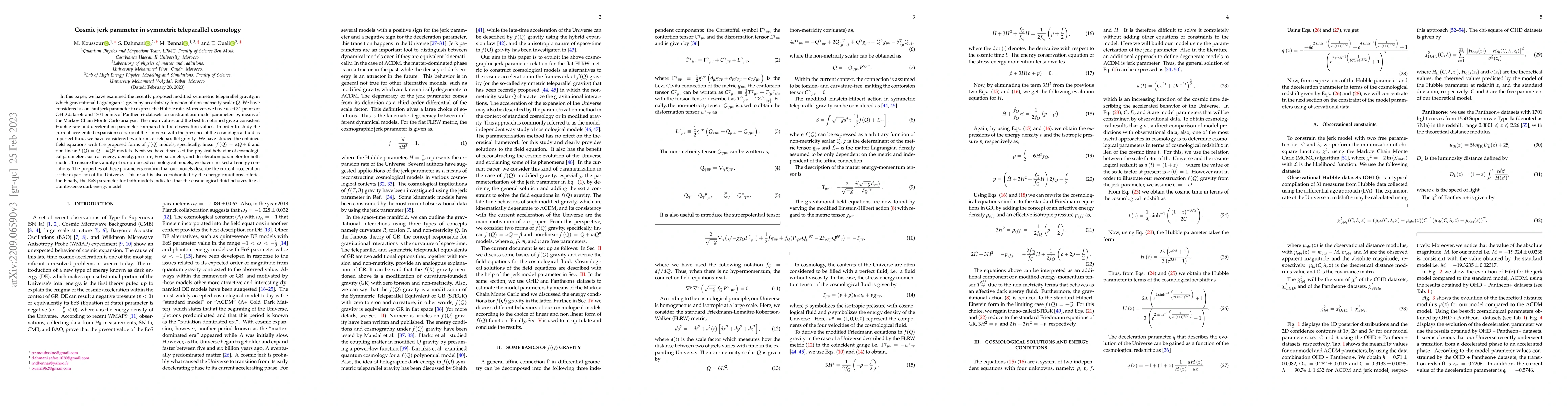 Thumbnail for Cosmic jerk parameter in symmetric teleparallel cosmology