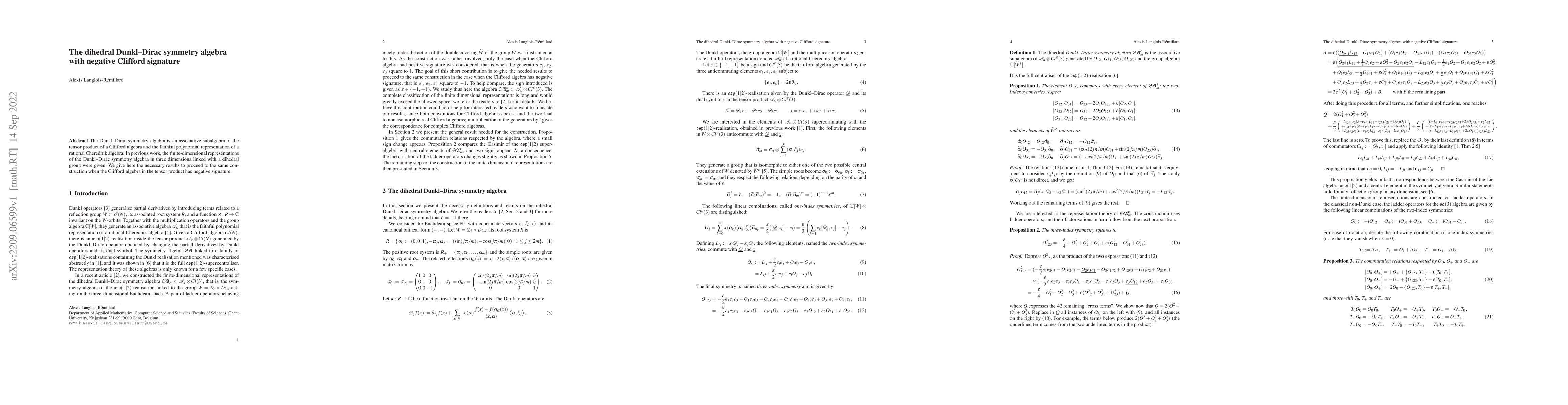 Thumbnail for The dihedral Dunkl--Dirac symmetry algebra with negative Clifford
  signature