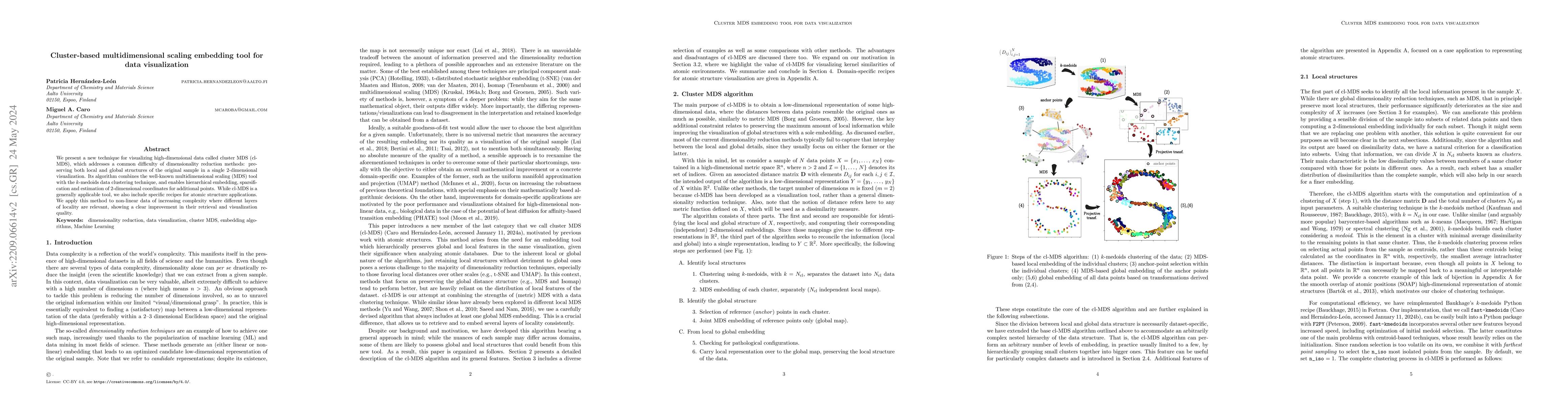 Thumbnail for Cluster-based multidimensional scaling embedding tool for data
  visualization