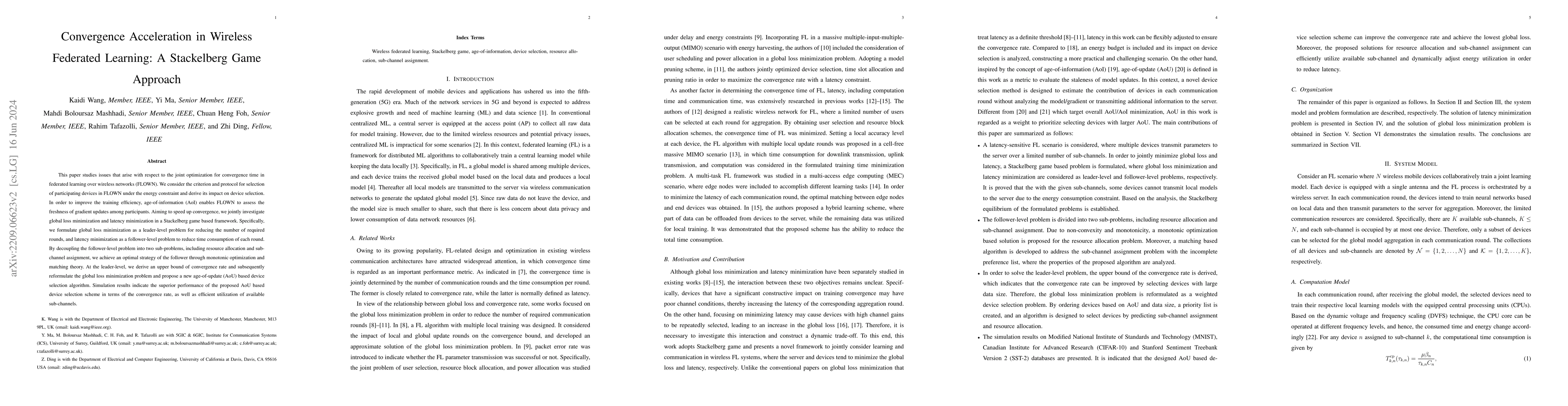 Thumbnail for Convergence Acceleration in Wireless Federated Learning: A Stackelberg
  Game Approach