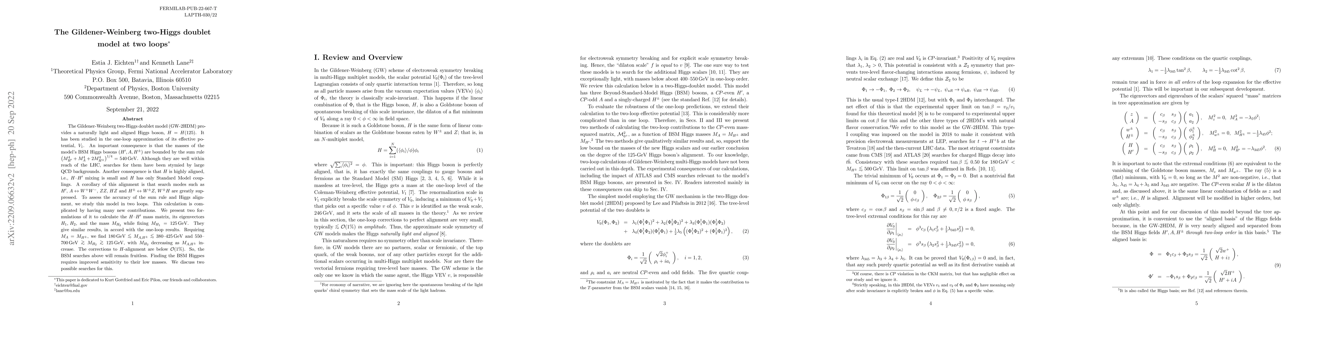 Thumbnail for The Gildener-Weinberg two-Higgs doublet model at two loops