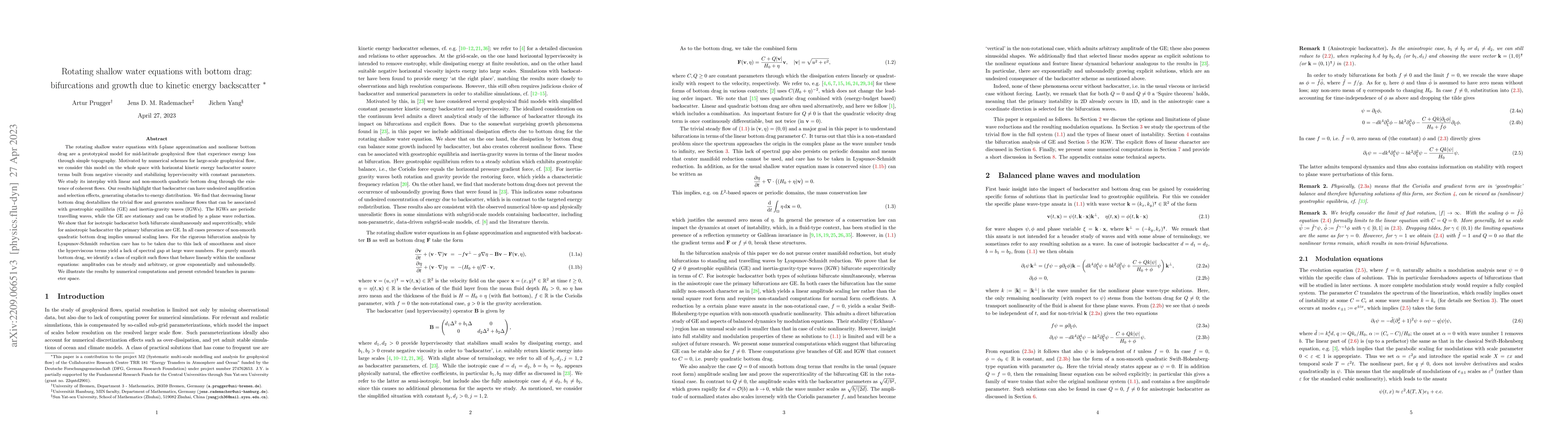 Thumbnail for Rotating shallow water equations with bottom drag: bifurcations and
  growth due to kinetic energy backscatter