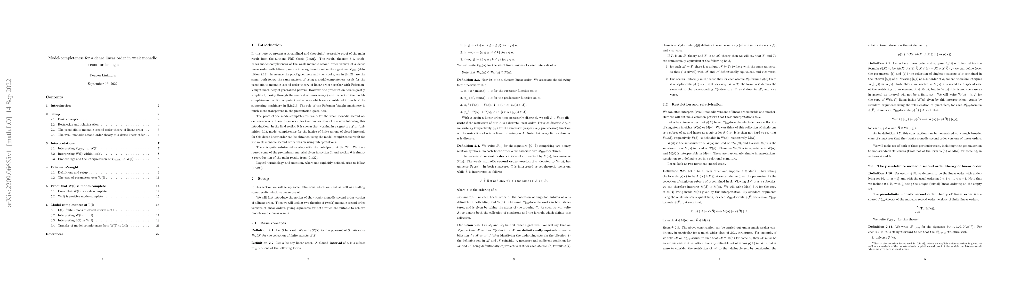 Thumbnail for Model-completeness for a dense linear order in weak monadic second order
  logic