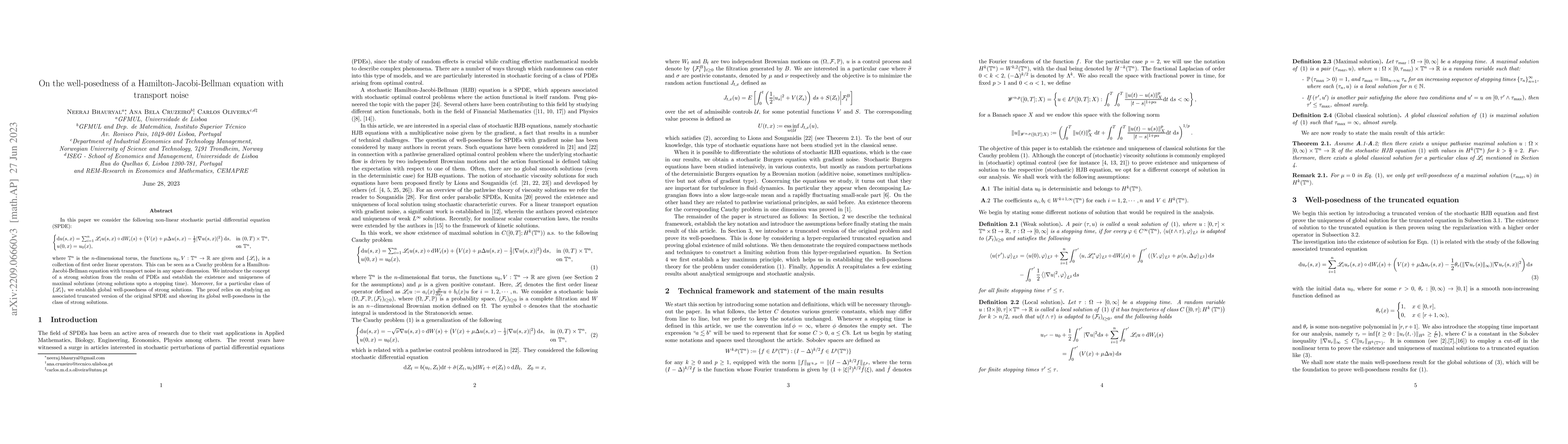 Thumbnail for On the well-posedness of a Hamilton-Jacobi-Bellman equation with
  transport noise