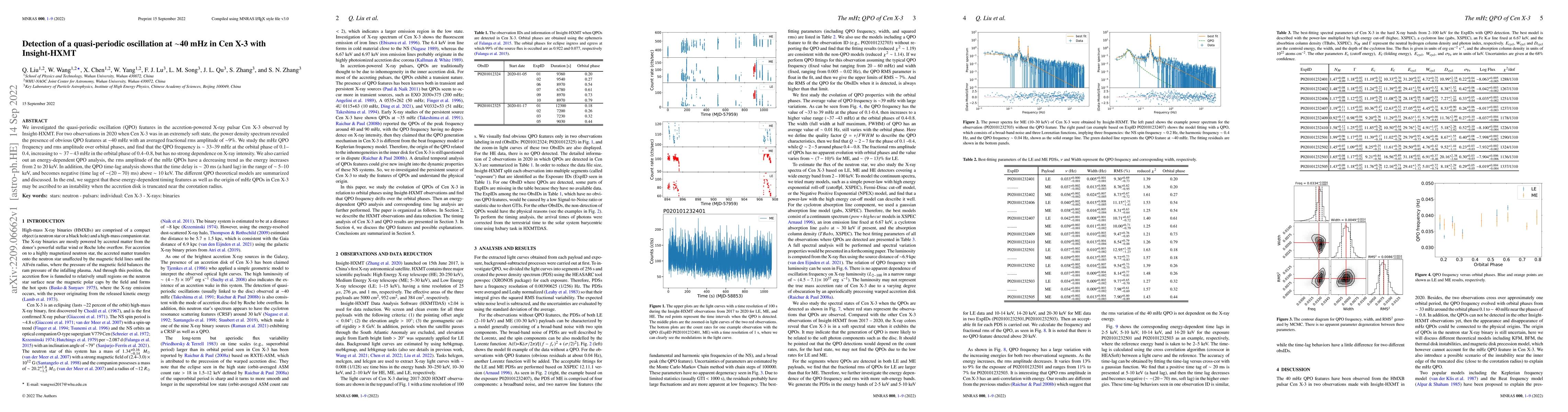 Thumbnail for Detection of a quasi-periodic oscillation at $\sim$40 mHz in Cen X-3
  with Insight-HXMT
