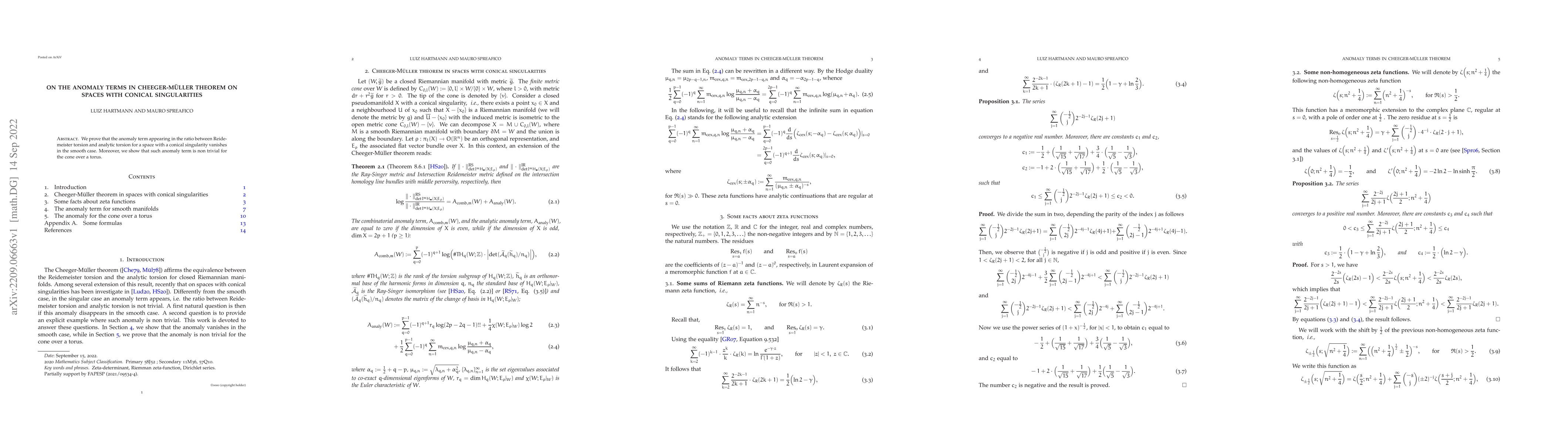 Thumbnail for On the anomaly terms in Cheeger-M\"uller theorem on spaces with conical
  singularities