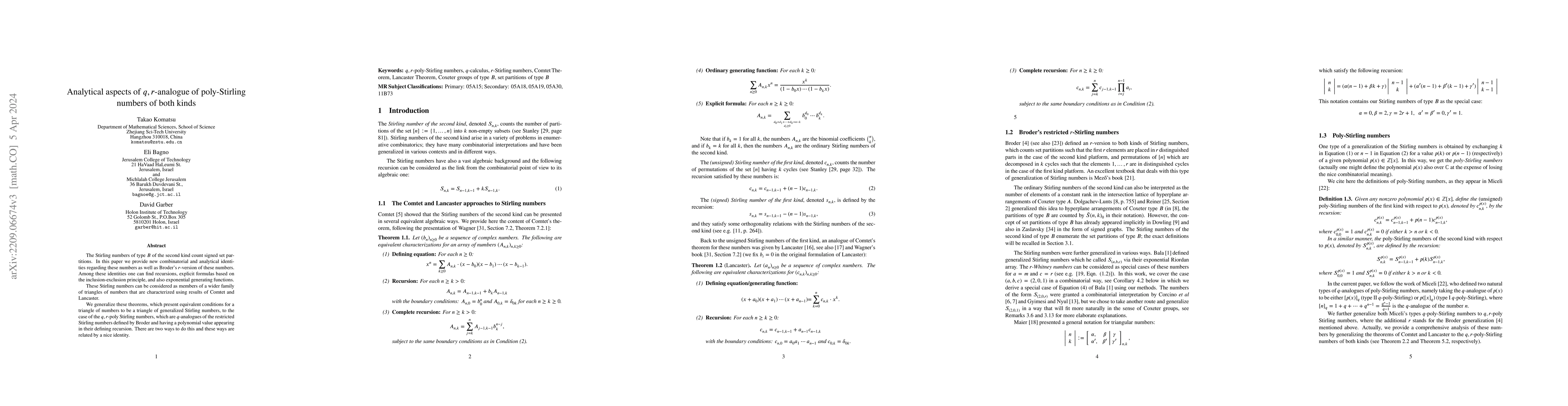 Thumbnail for Analytic aspects of $q,r$-analogue of poly-Stirling numbers of both
  kinds
