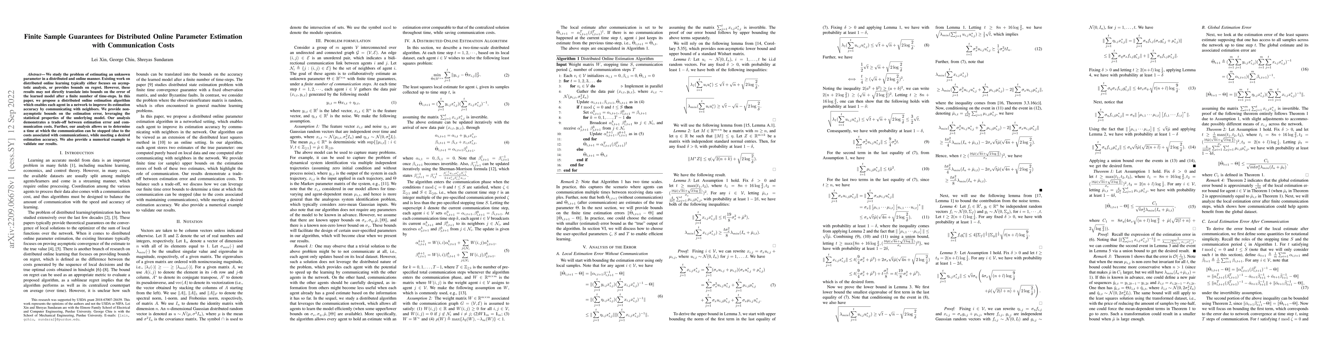 Thumbnail for Finite Sample Guarantees for Distributed Online Parameter Estimation
  with Communication Costs