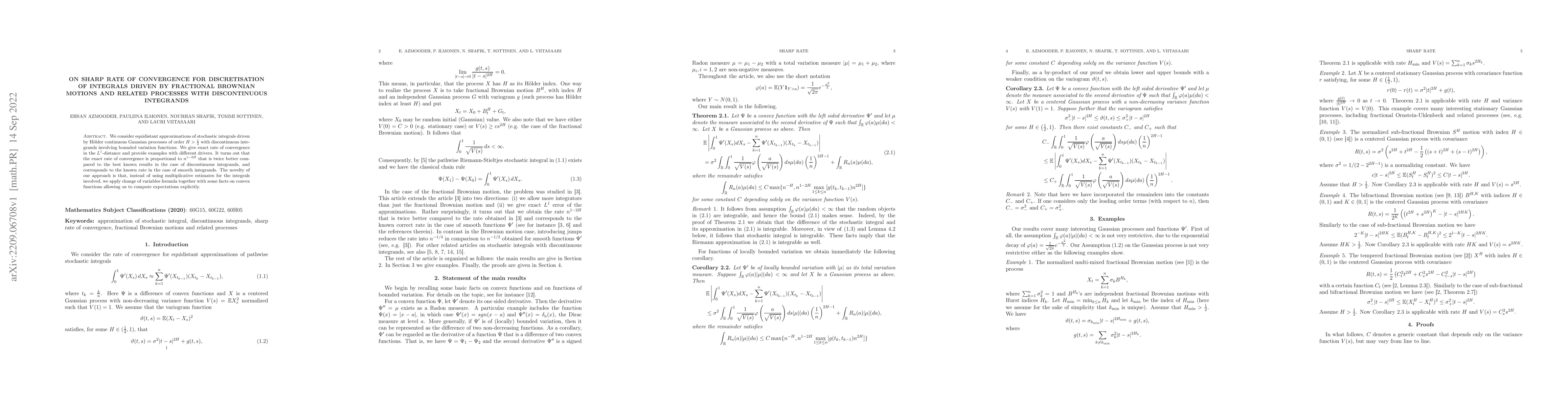 Thumbnail for On sharp rate of convergence for discretisation of integrals driven by
  fractional Brownian motions and related processes with discontinuous
  integrands