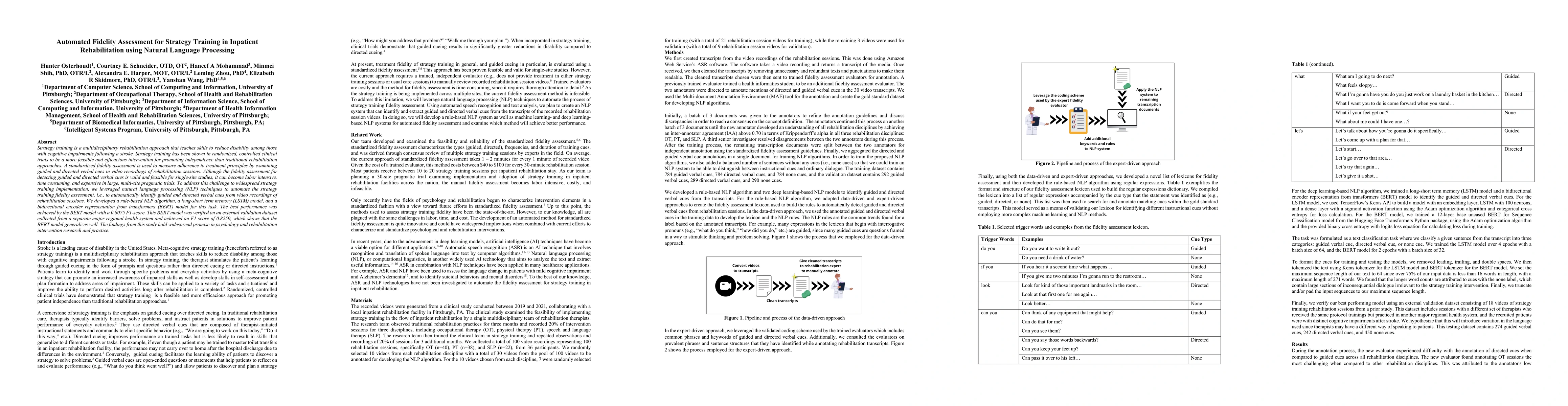 Thumbnail for Automated Fidelity Assessment for Strategy Training in Inpatient
  Rehabilitation using Natural Language Processing