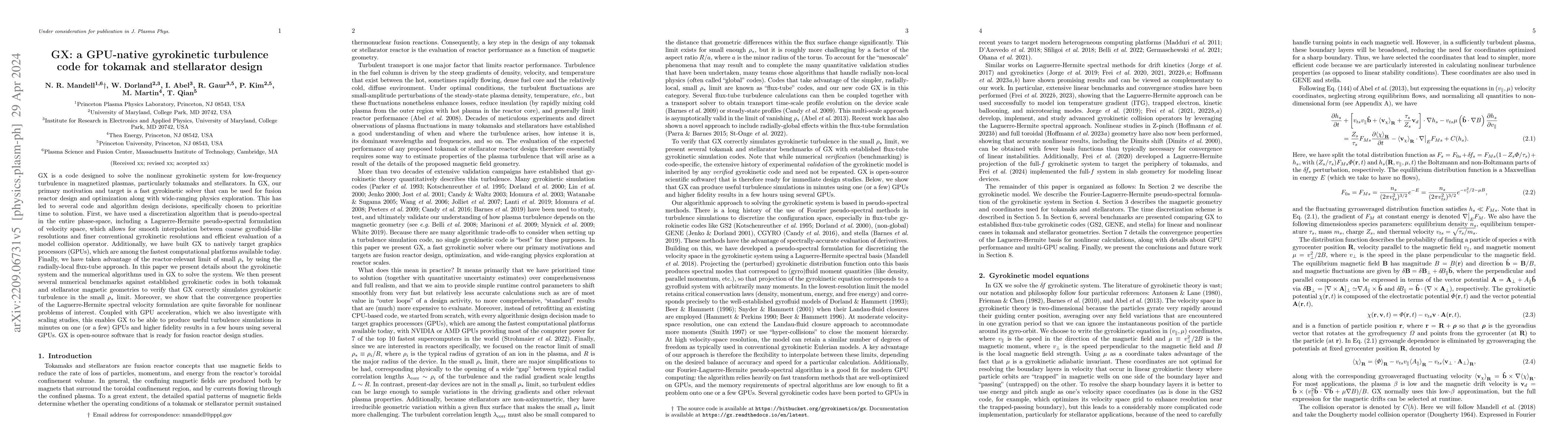 Thumbnail for GX: a GPU-native gyrokinetic turbulence code for tokamak and stellarator
  design