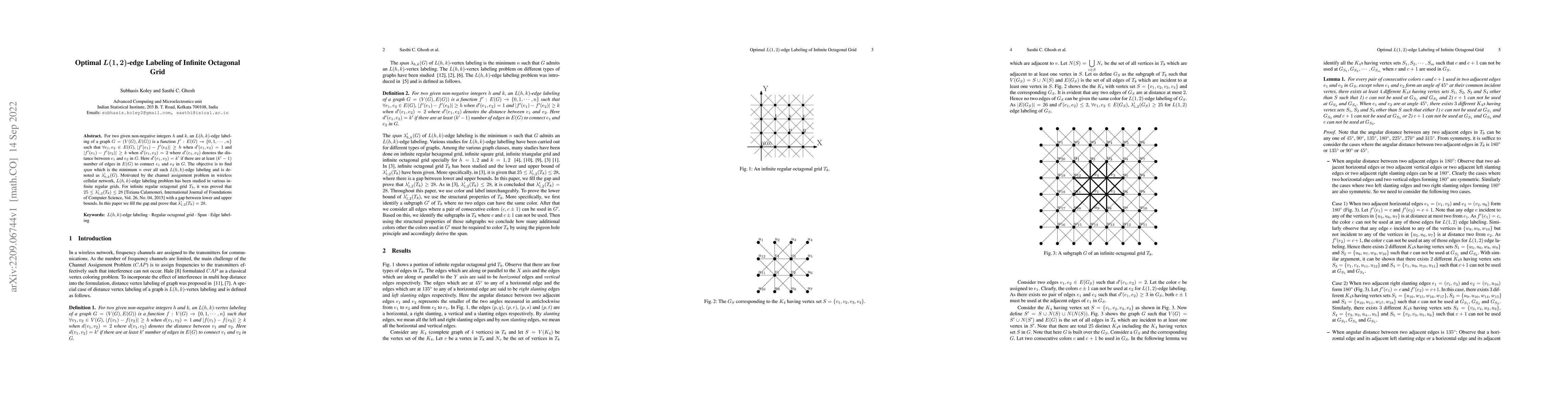 Thumbnail for Optimal $L(1,2)$-edge Labeling of Infinite Octagonal Grid