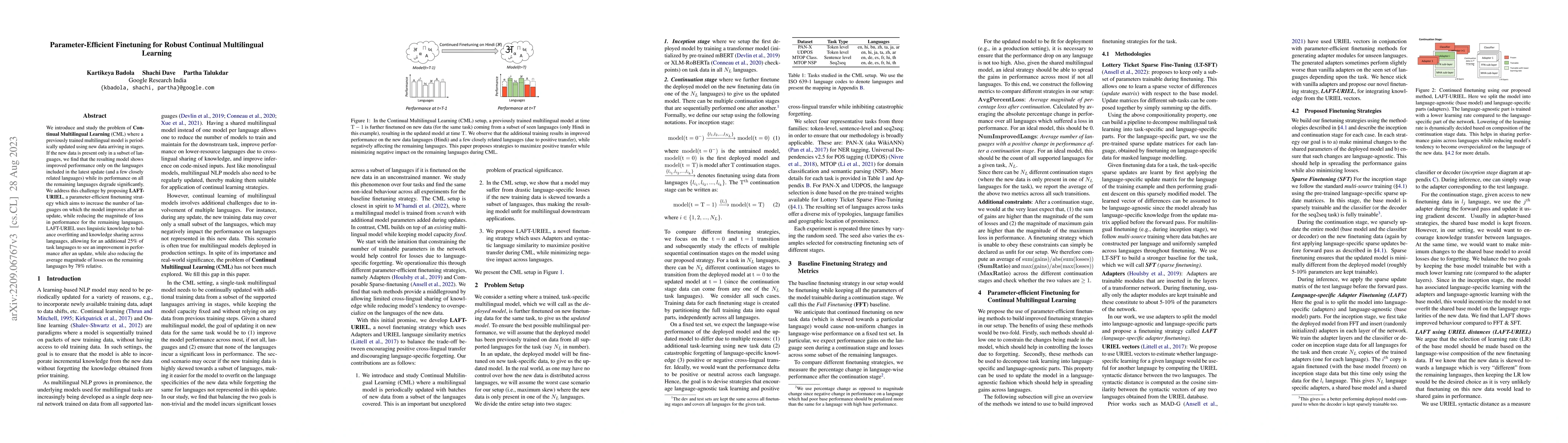 Thumbnail for Parameter-Efficient Finetuning for Robust Continual Multilingual
  Learning