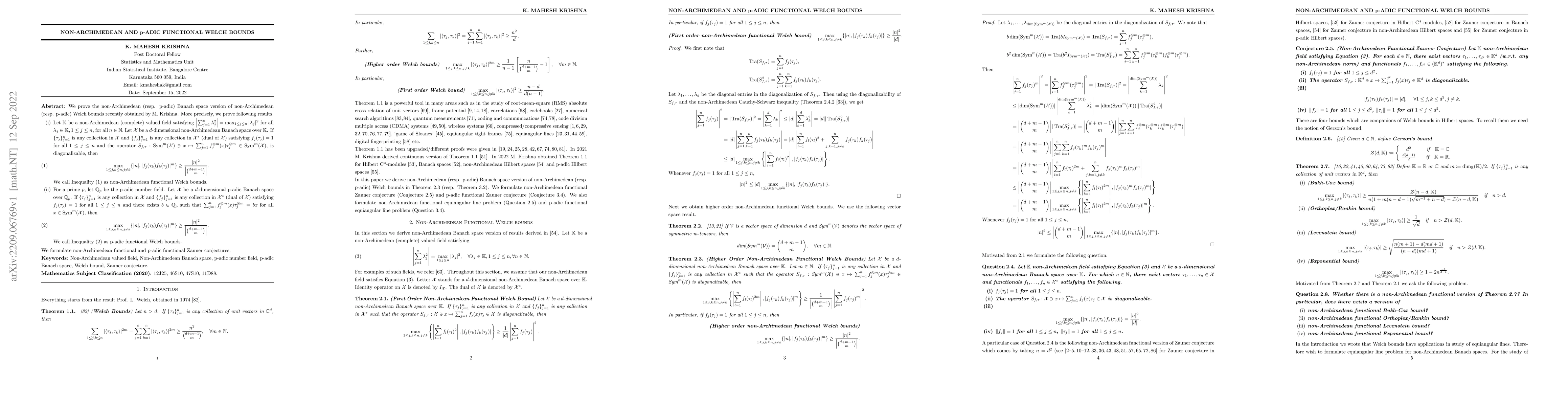 Thumbnail for Non-Archimedean and p-adic Functional Welch Bounds