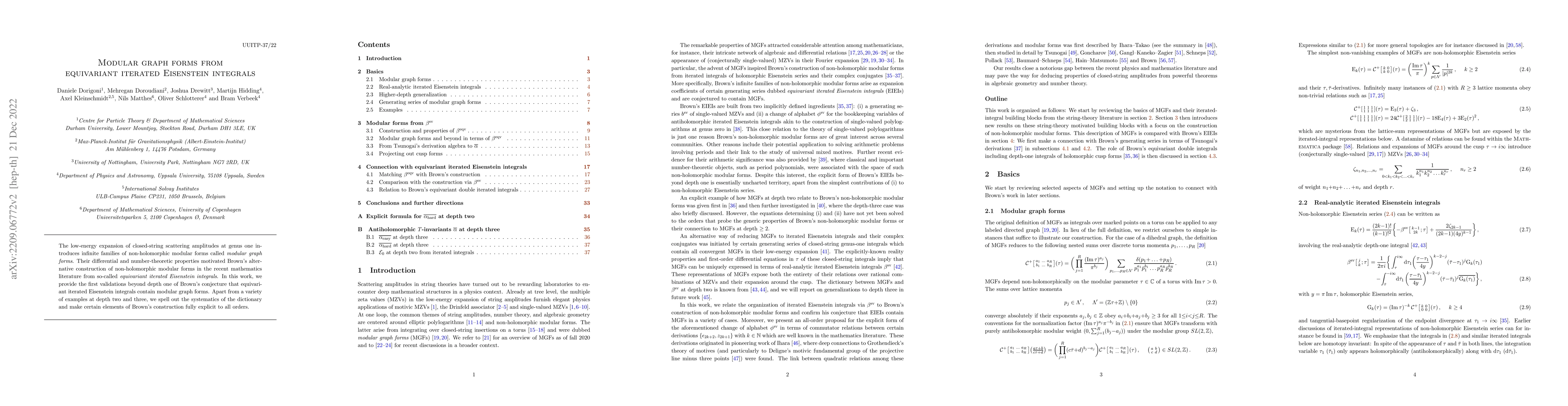 Thumbnail for Modular graph forms from equivariant iterated Eisenstein integrals