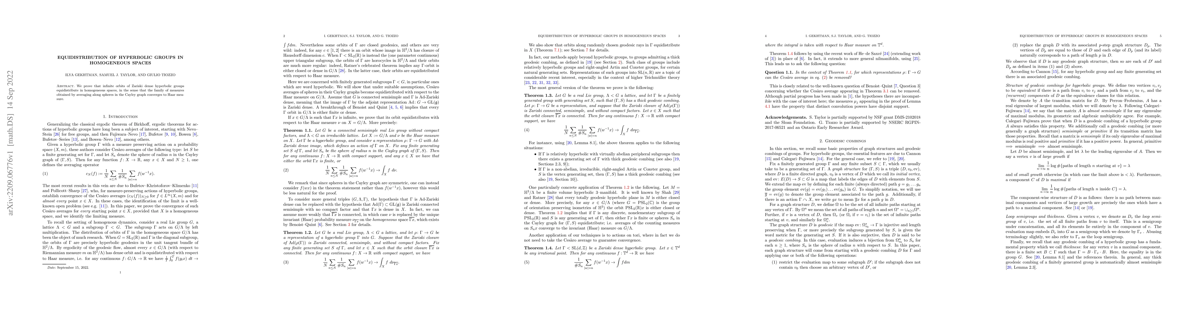 Thumbnail for Equidistribution of hyperbolic groups in homogeneous spaces