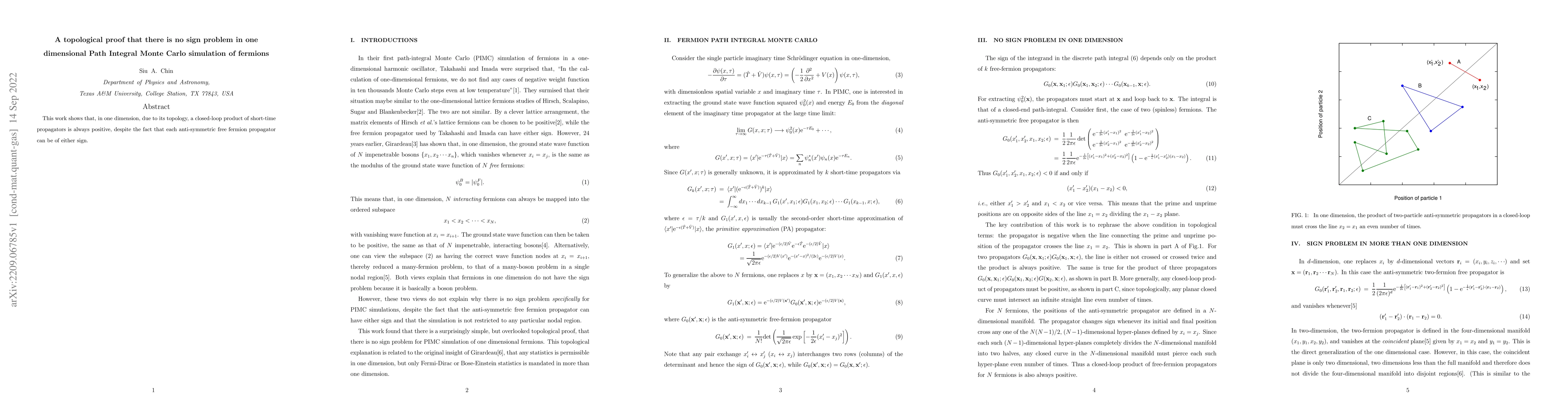 Thumbnail for A topological proof that there is no sign problem in one dimensional
  Path Integral Monte Carlo simulation of fermions