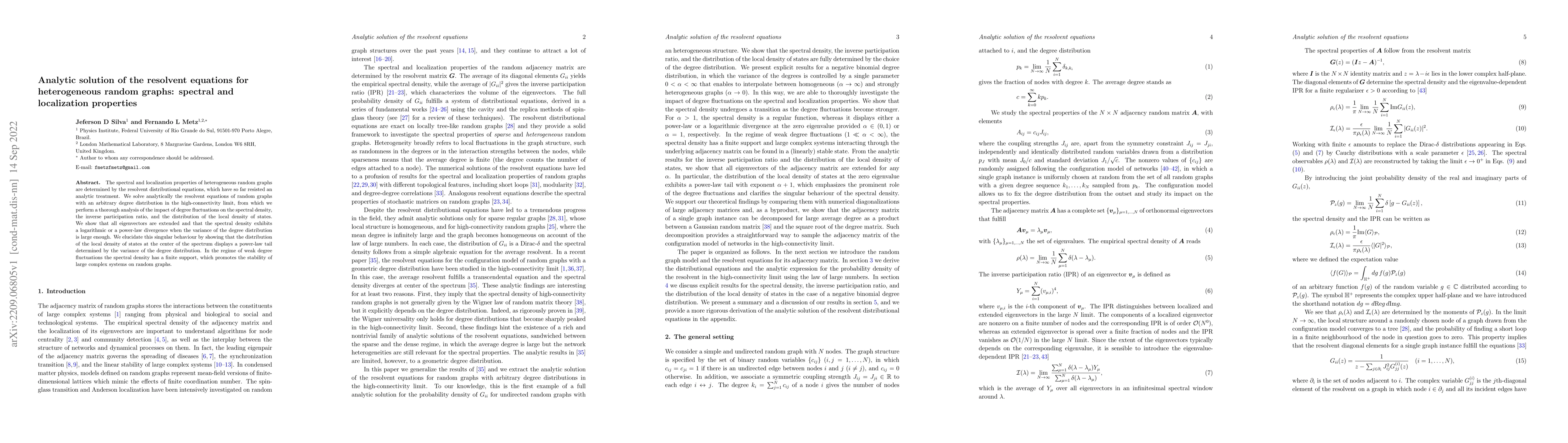 Thumbnail for Analytic solution of the resolvent equations for heterogeneous random
  graphs: spectral and localization properties