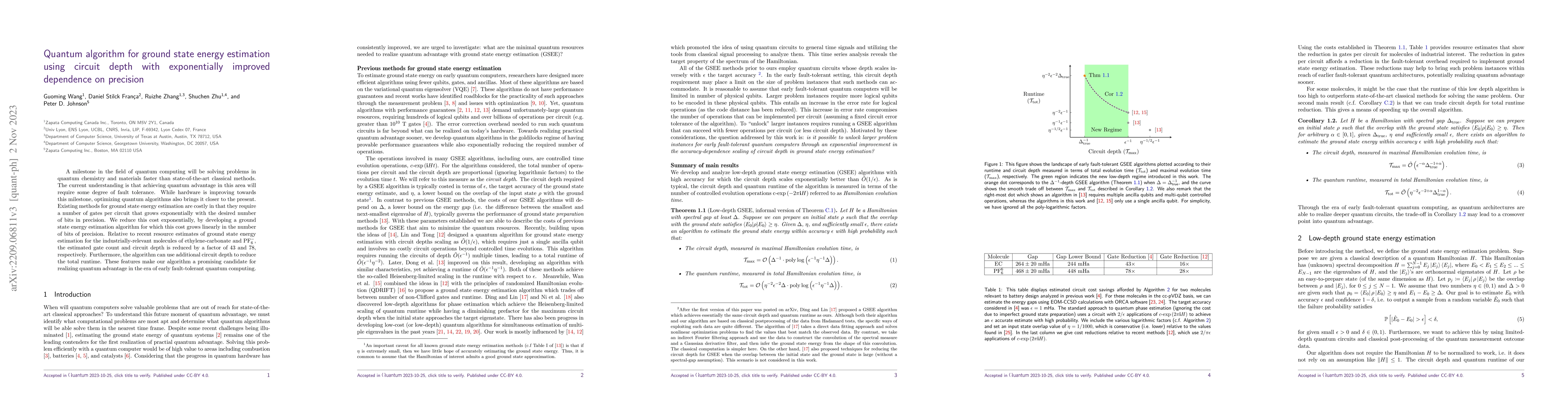 Thumbnail for Quantum algorithm for ground state energy estimation using circuit depth
  with exponentially improved dependence on precision