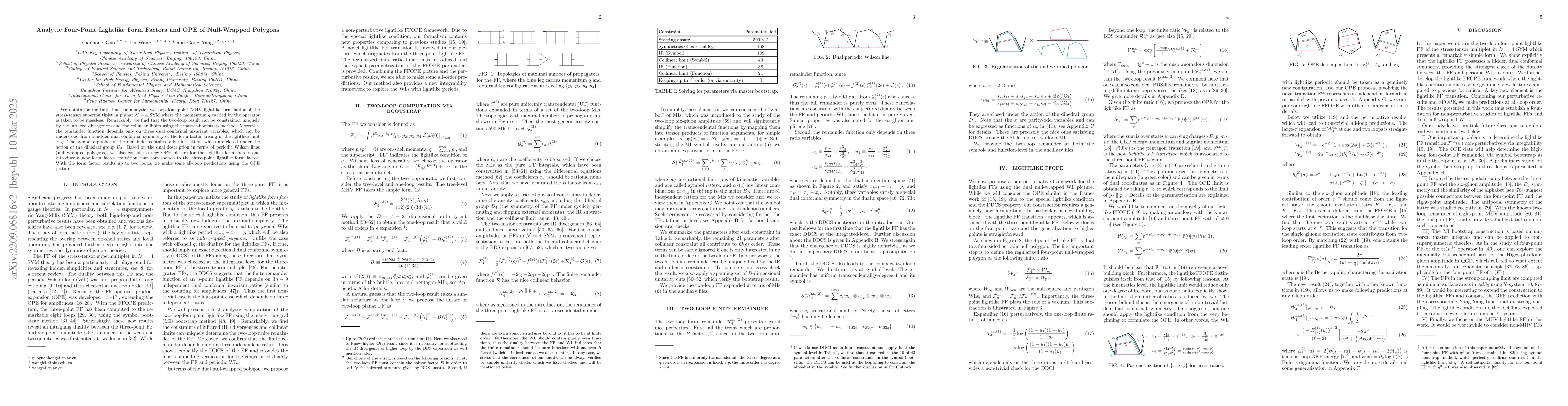 Thumbnail for Analytic Four-Point Lightlike Form Factors and OPE of Null-Wrapped
  Polygons