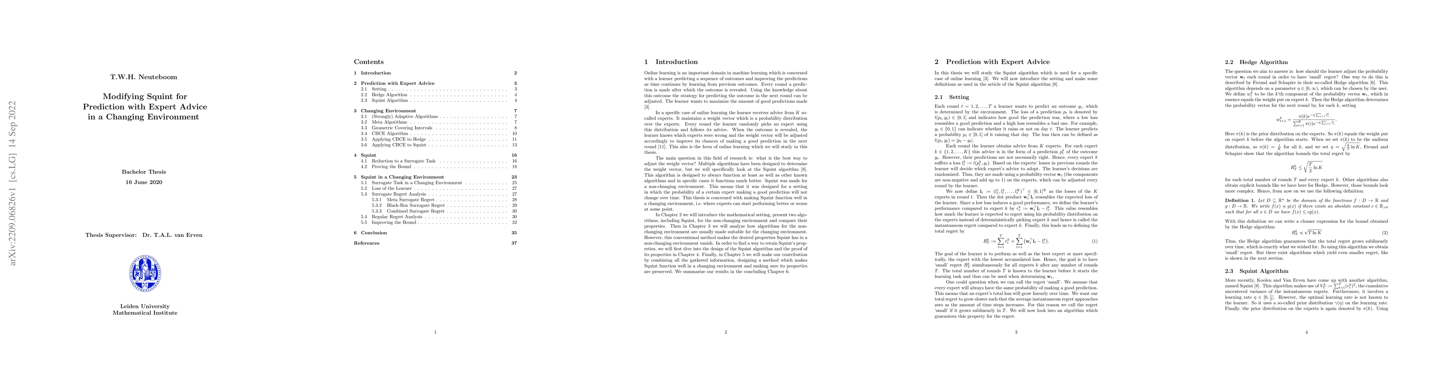 Thumbnail for Modifying Squint for Prediction with Expert Advice in a Changing
  Environment