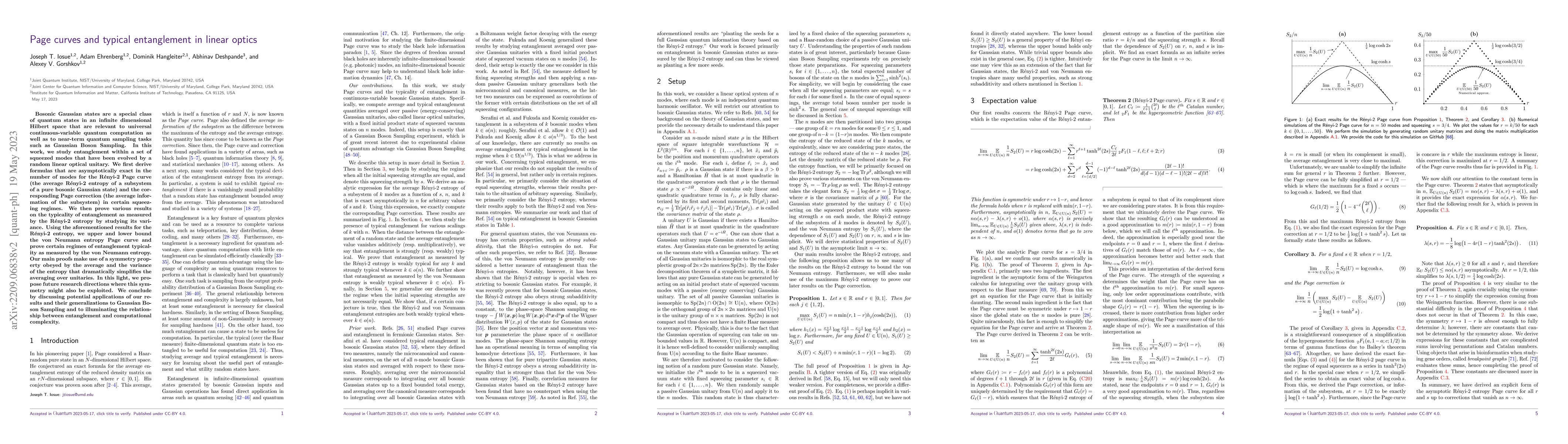 Thumbnail for Page curves and typical entanglement in linear optics
