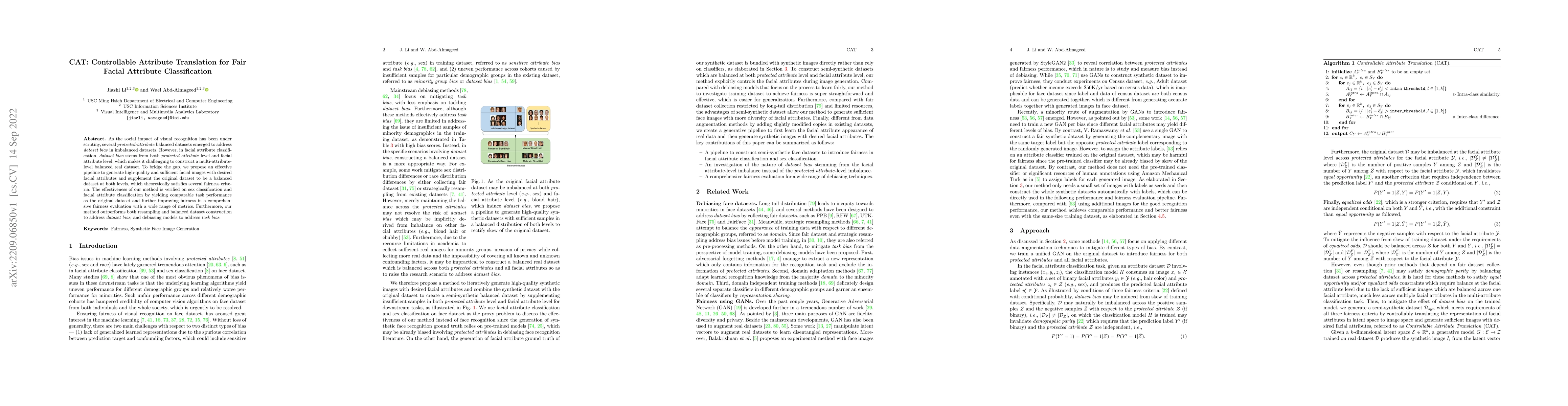 Thumbnail for CAT: Controllable Attribute Translation for Fair Facial Attribute
  Classification