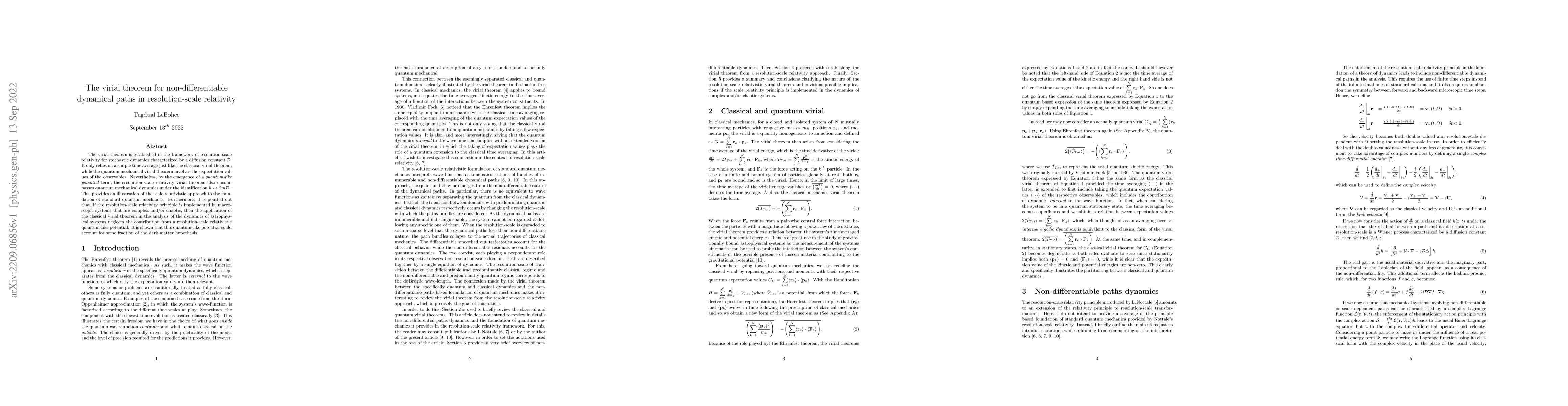 Thumbnail for The virial theorem for non-differentiable dynamical paths in
  resolution-scale relativity