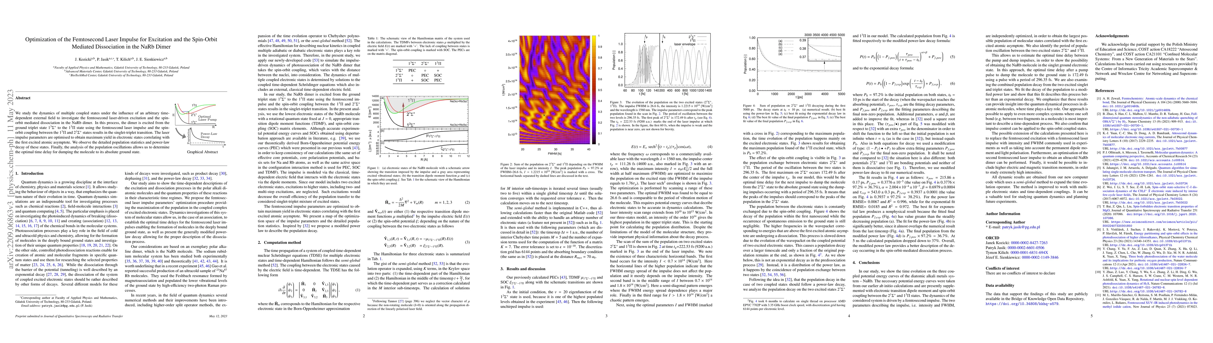 Thumbnail for Optimization of the Femtosecond Laser Impulse for Excitation and the
  Spin-Orbit Mediated Dissociation in the NaRb Dimer