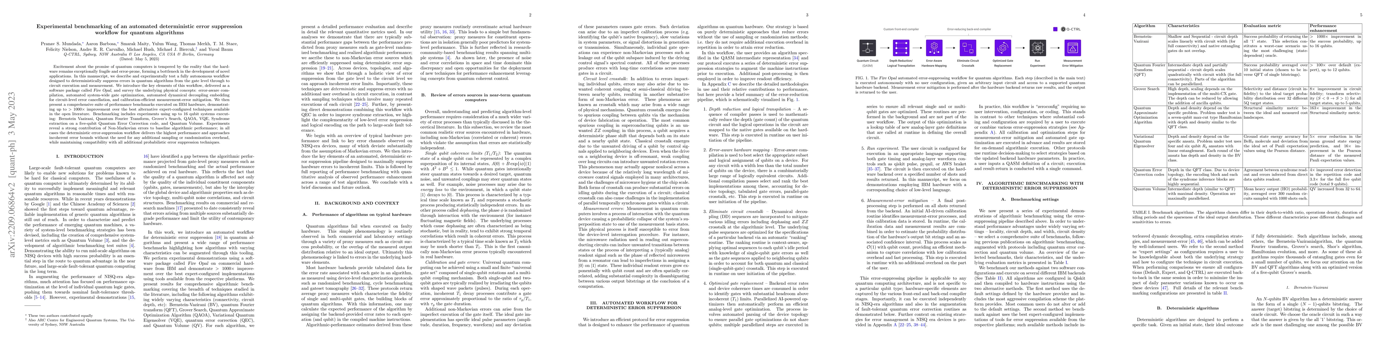 Thumbnail for Experimental benchmarking of an automated deterministic error
  suppression workflow for quantum algorithms