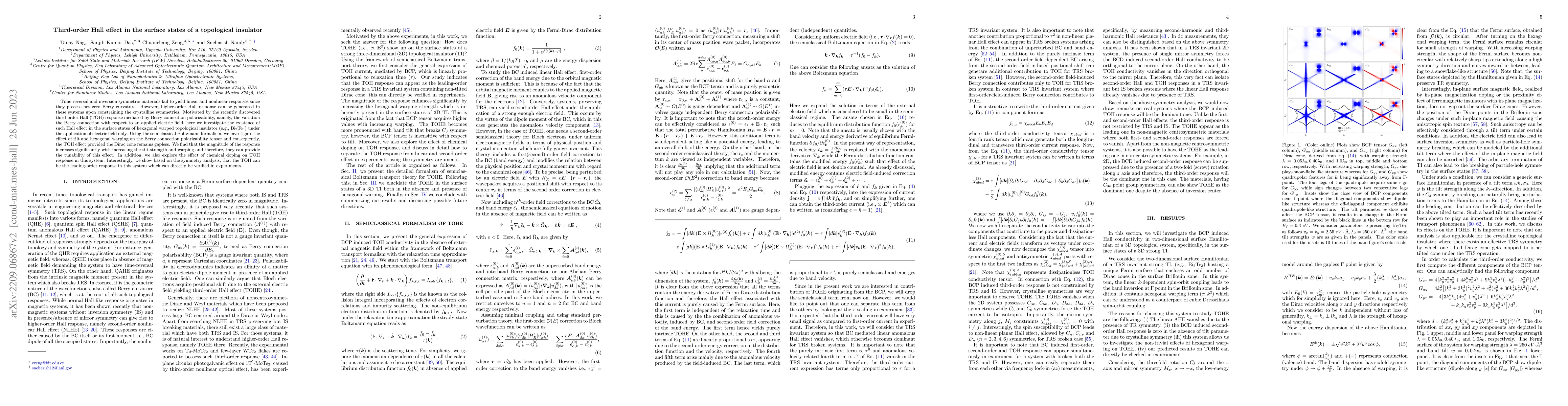 Thumbnail for Third-order Hall effect in the surface states of a topological insulator