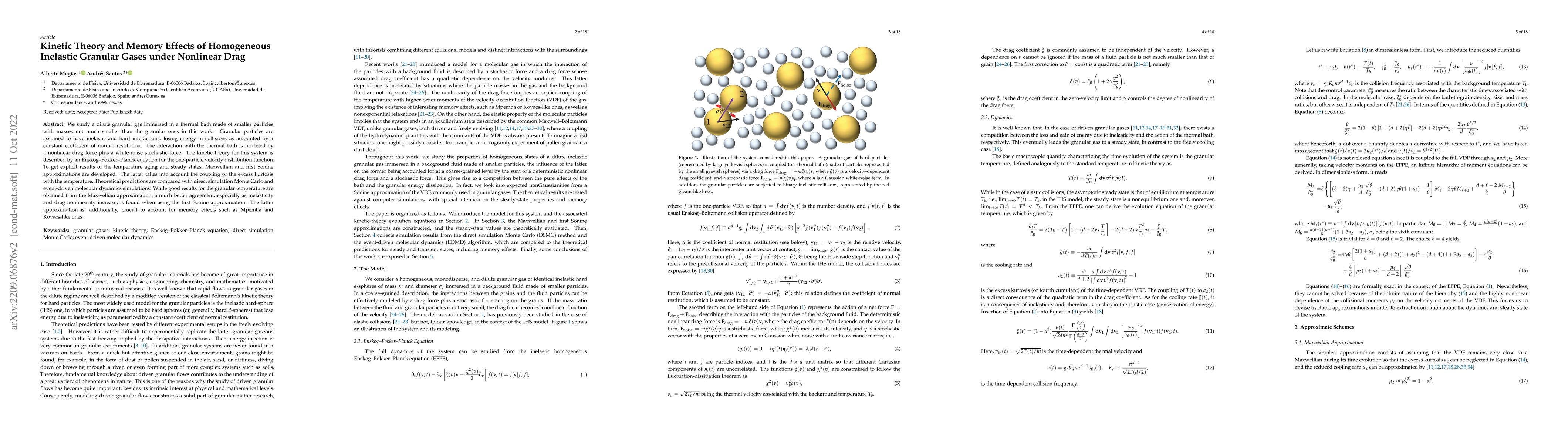 Thumbnail for Kinetic Theory and Memory Effects of Homogeneous Inelastic Granular
  Gases under Nonlinear Drag