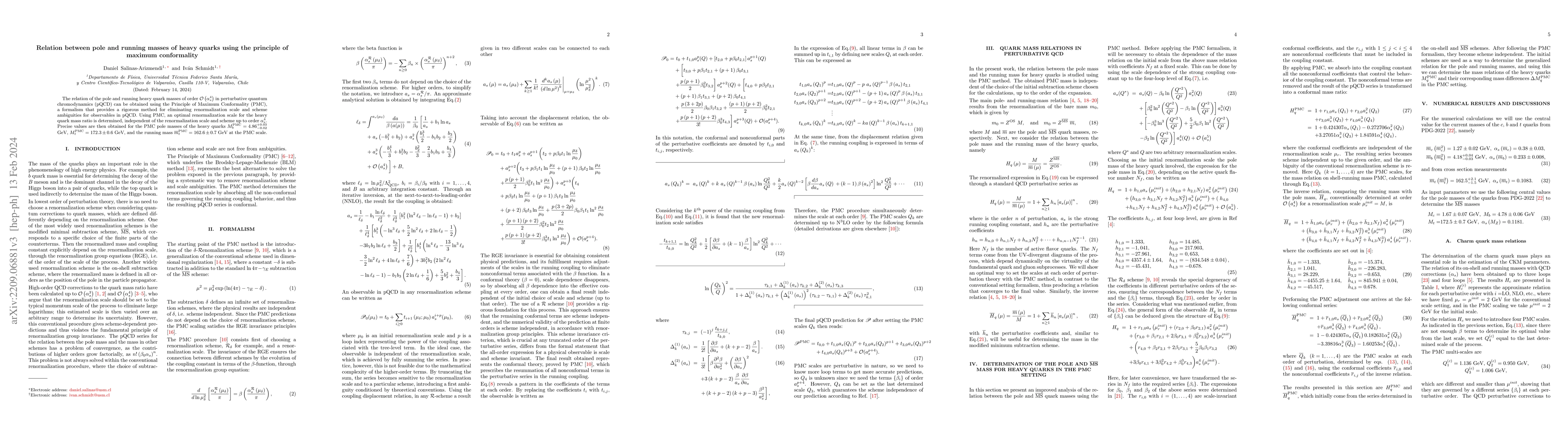 Thumbnail for Relation between pole and running masses of heavy quarks using the
  principle of maximum conformality