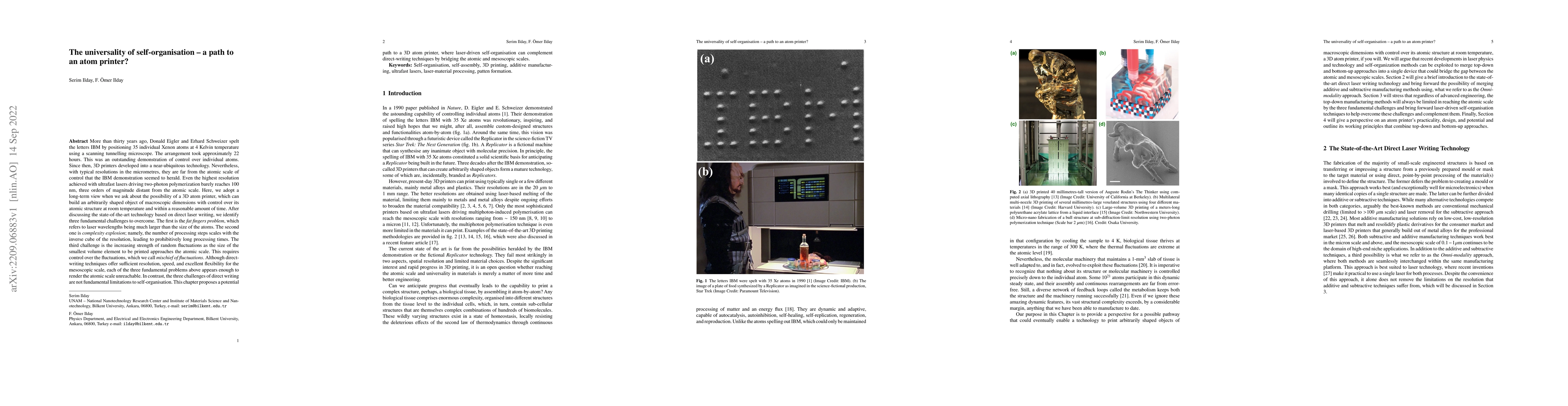 Thumbnail for The universality of self-organisation: a path to an atom printer?