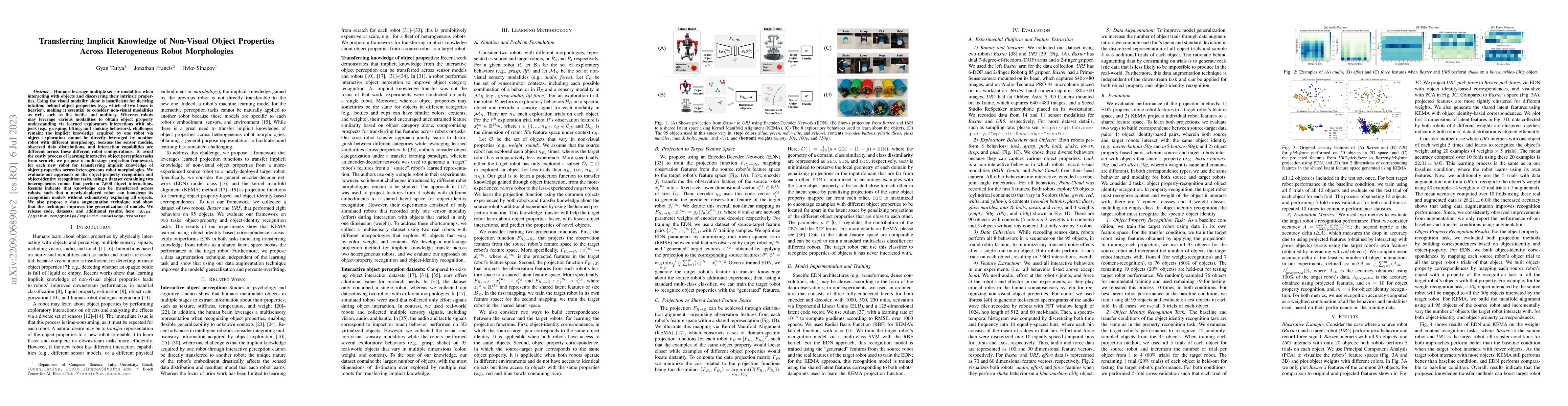 Thumbnail for Transferring Implicit Knowledge of Non-Visual Object Properties Across
  Heterogeneous Robot Morphologies