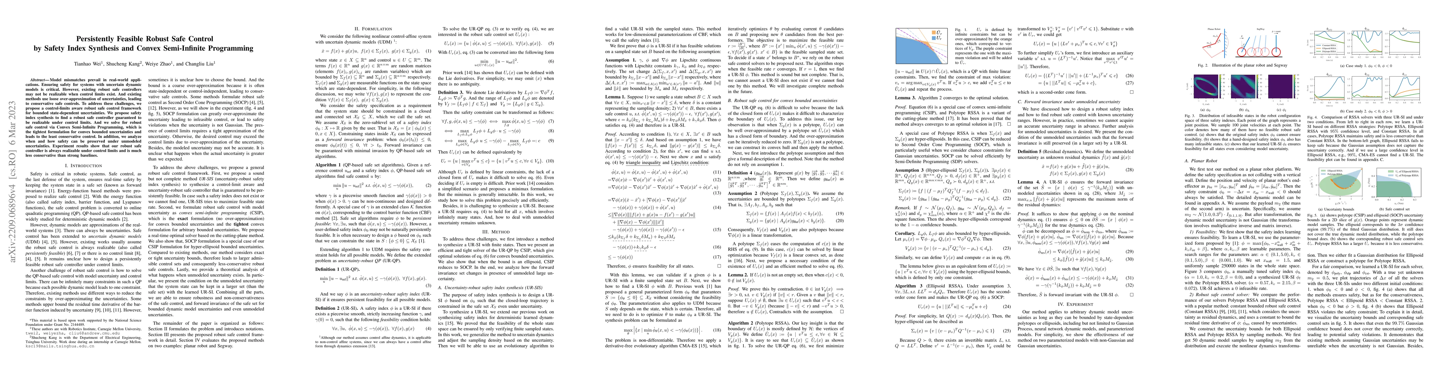 Thumbnail for Persistently Feasible Robust Safe Control by Safety Index Synthesis and
  Convex Semi-Infinite Programming