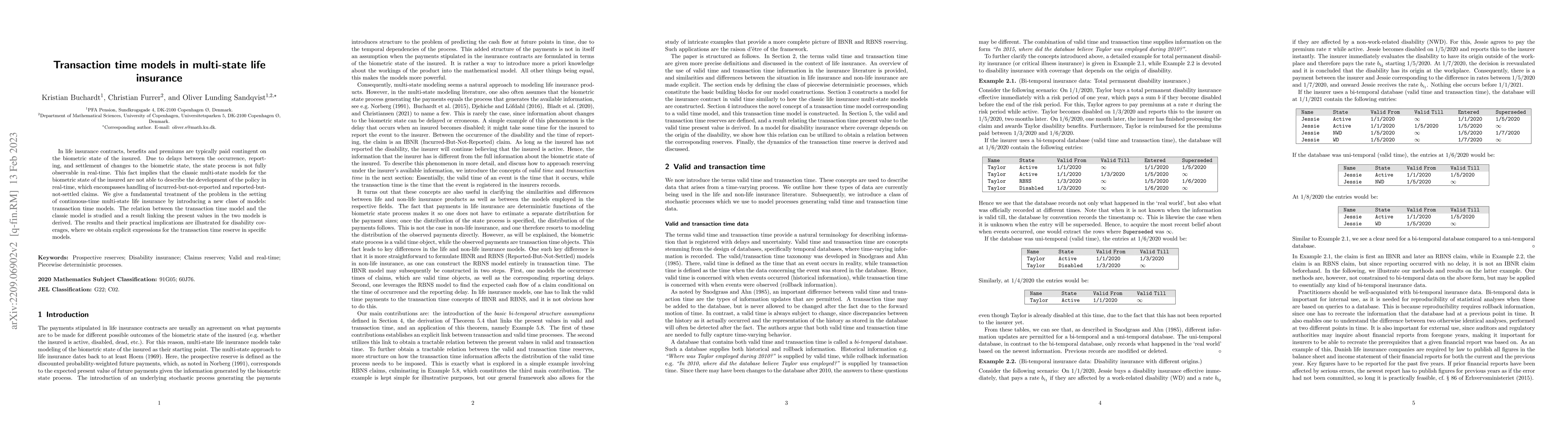 Thumbnail for Transaction time models in multi-state life insurance