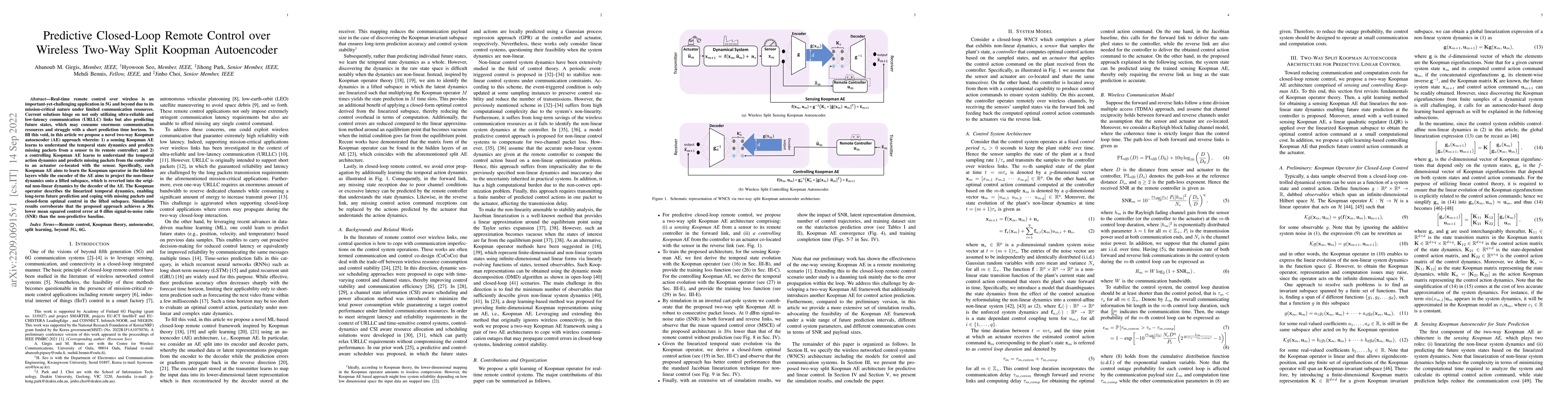 Thumbnail for Predictive Closed-Loop Remote Control over Wireless Two-Way Split
  Koopman Autoencoder