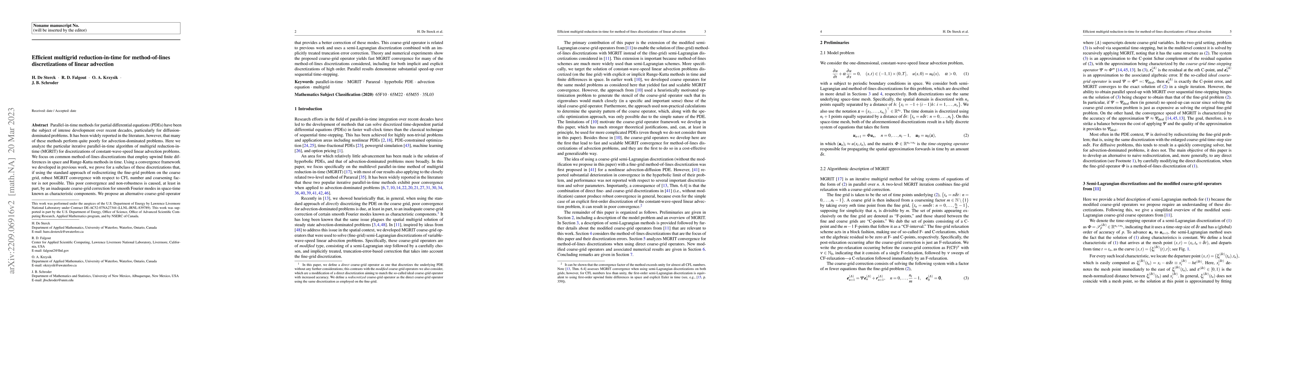 Thumbnail for Efficient multigrid reduction-in-time for method-of-lines
  discretizations of linear advection