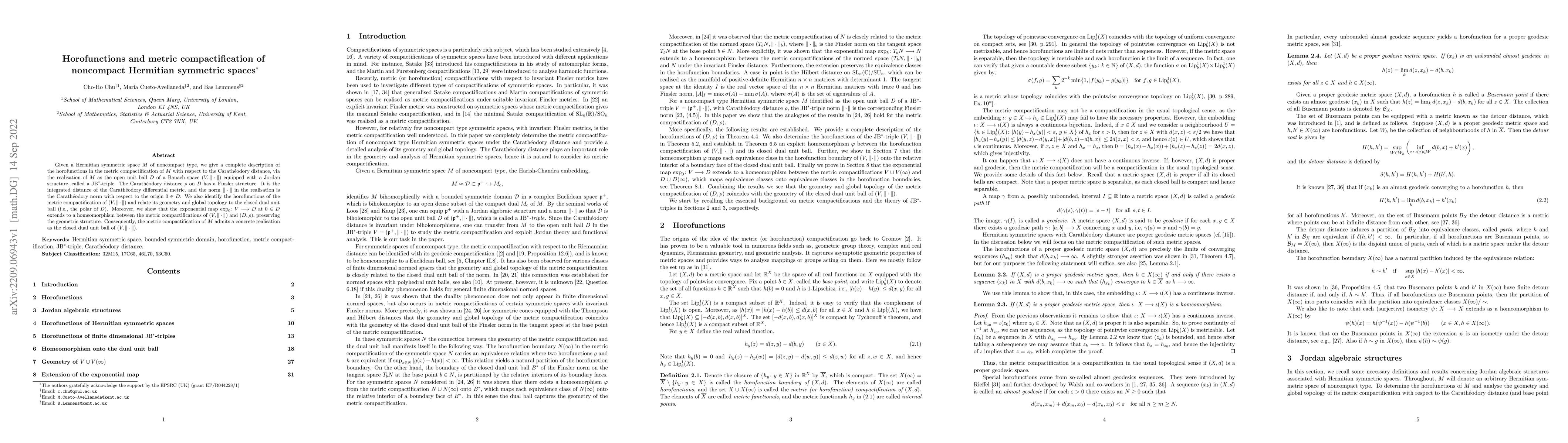 Thumbnail for Horofunctions and metric compactification of noncompact Hermitian
  symmetric spaces