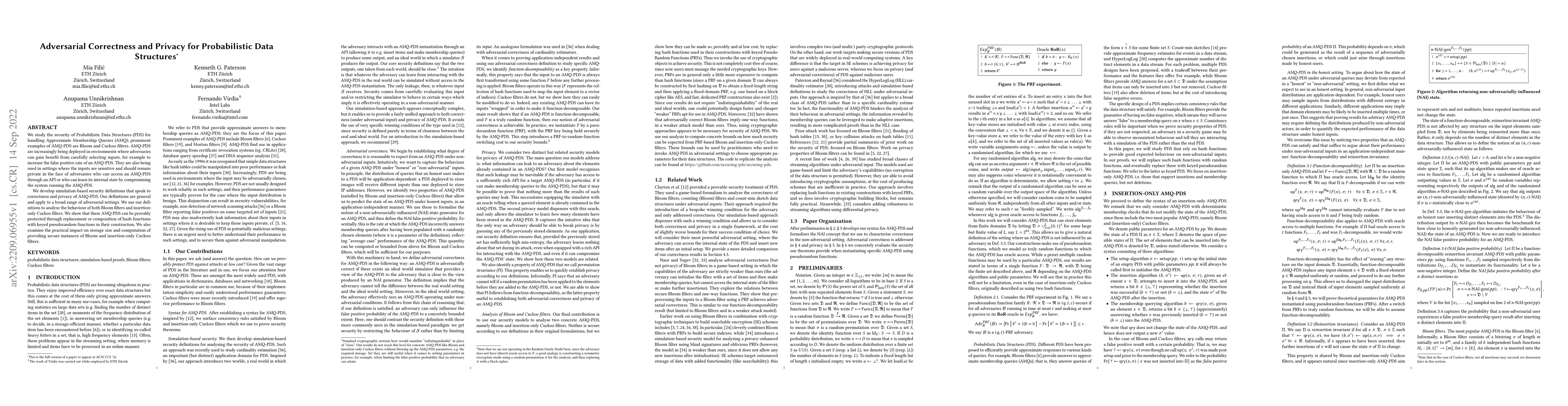 Thumbnail for Adversarial Correctness and Privacy for Probabilistic Data Structures