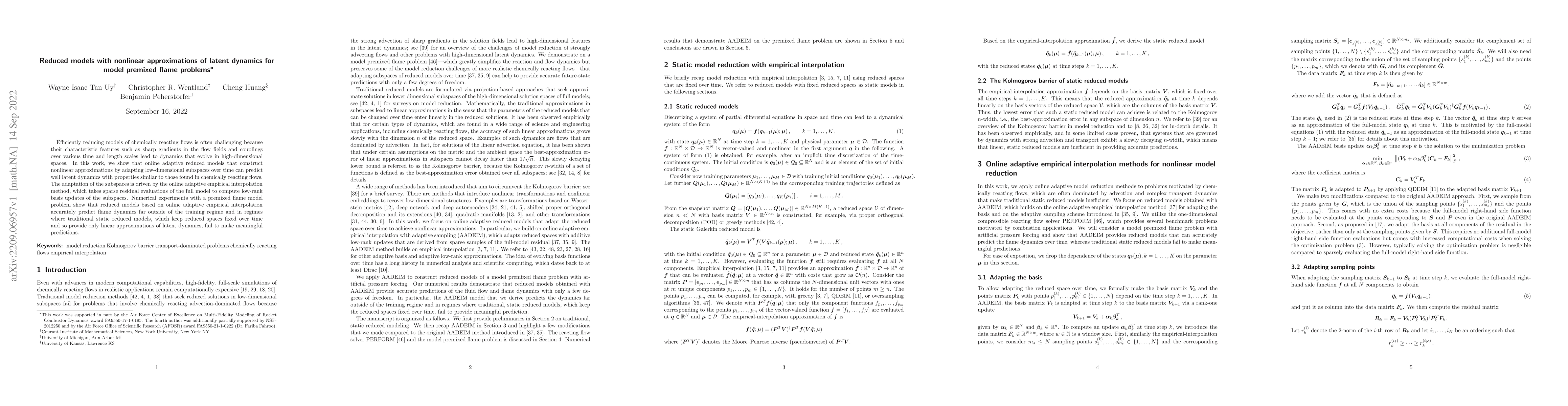 Thumbnail for Reduced models with nonlinear approximations of latent dynamics for
  model premixed flame problems