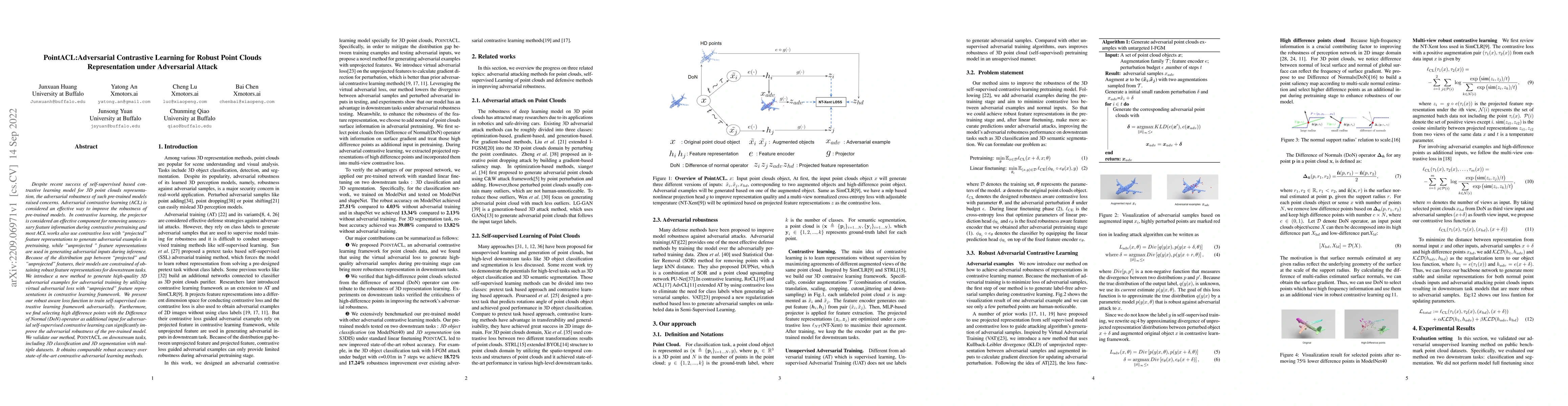 Thumbnail for PointACL:Adversarial Contrastive Learning for Robust Point Clouds
  Representation under Adversarial Attack
